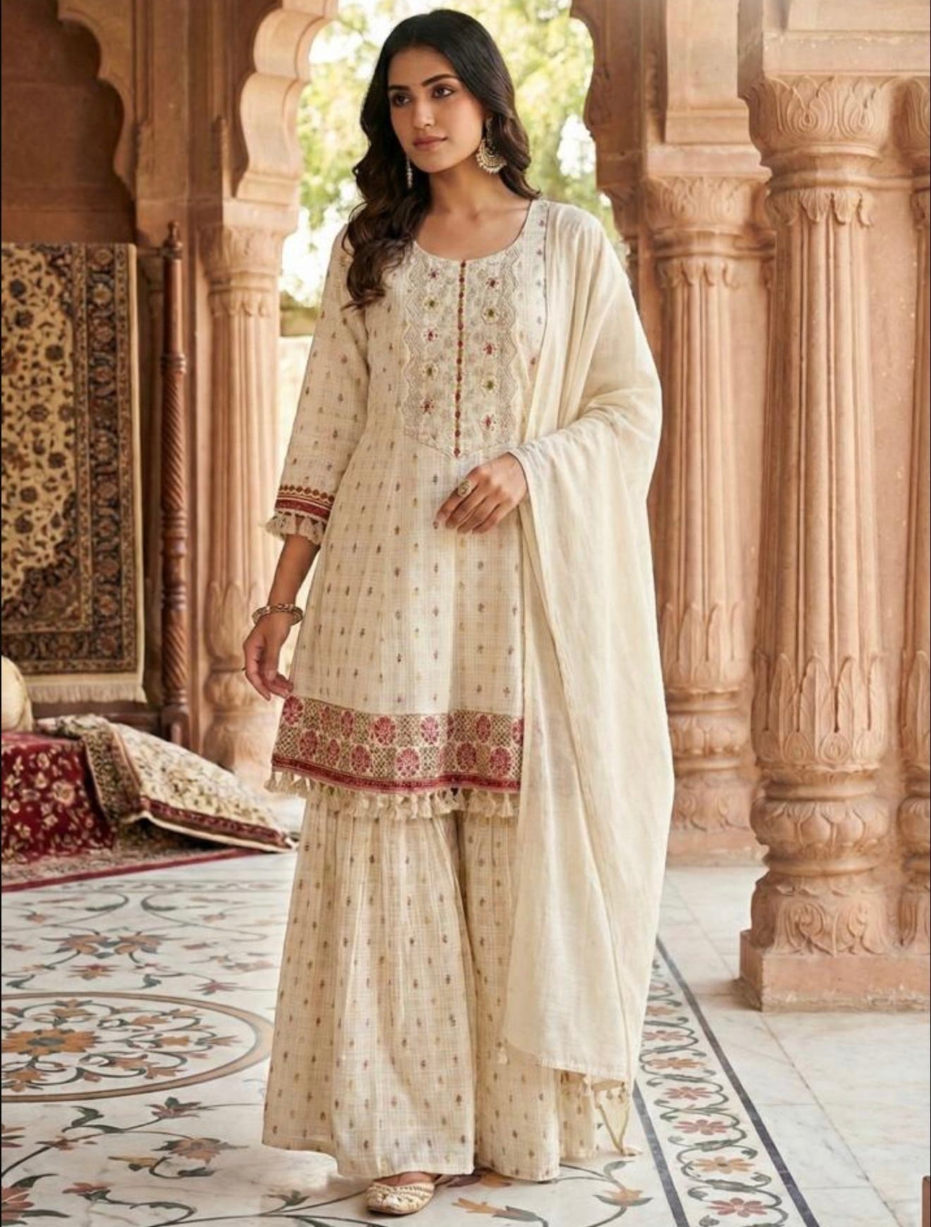 Ivory Grace Cotton Kurti Set with Dupatta